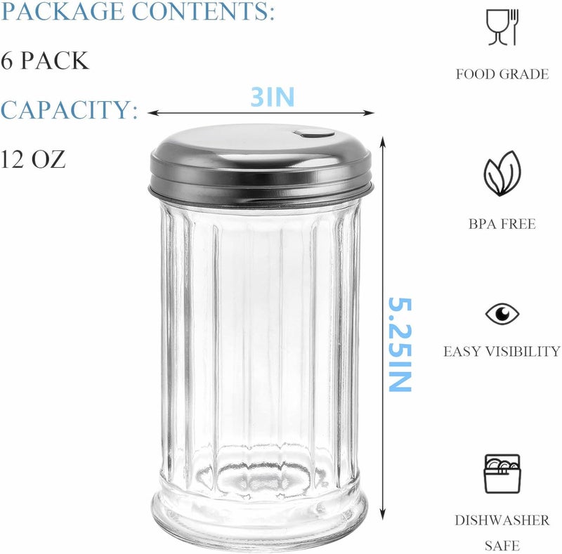 Tebery 4 Pack Sugar Shaker Dispenser Airtight, 12 Oz Thick Glass Sugar Pourer Container with Pour Flap Lid, Powdered Creamer Spice Dispenser for Coffee Bar, Salt, Pepper, Retro Style - Image 2